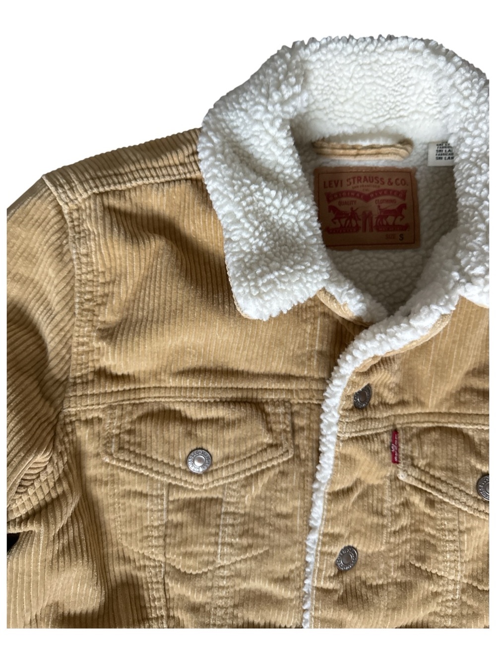 Levi's S Tan Corduroy Sherpa-Lined Bomber Jacket Vintage Style Cozy